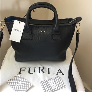New Authentic Furla black leather hand bag